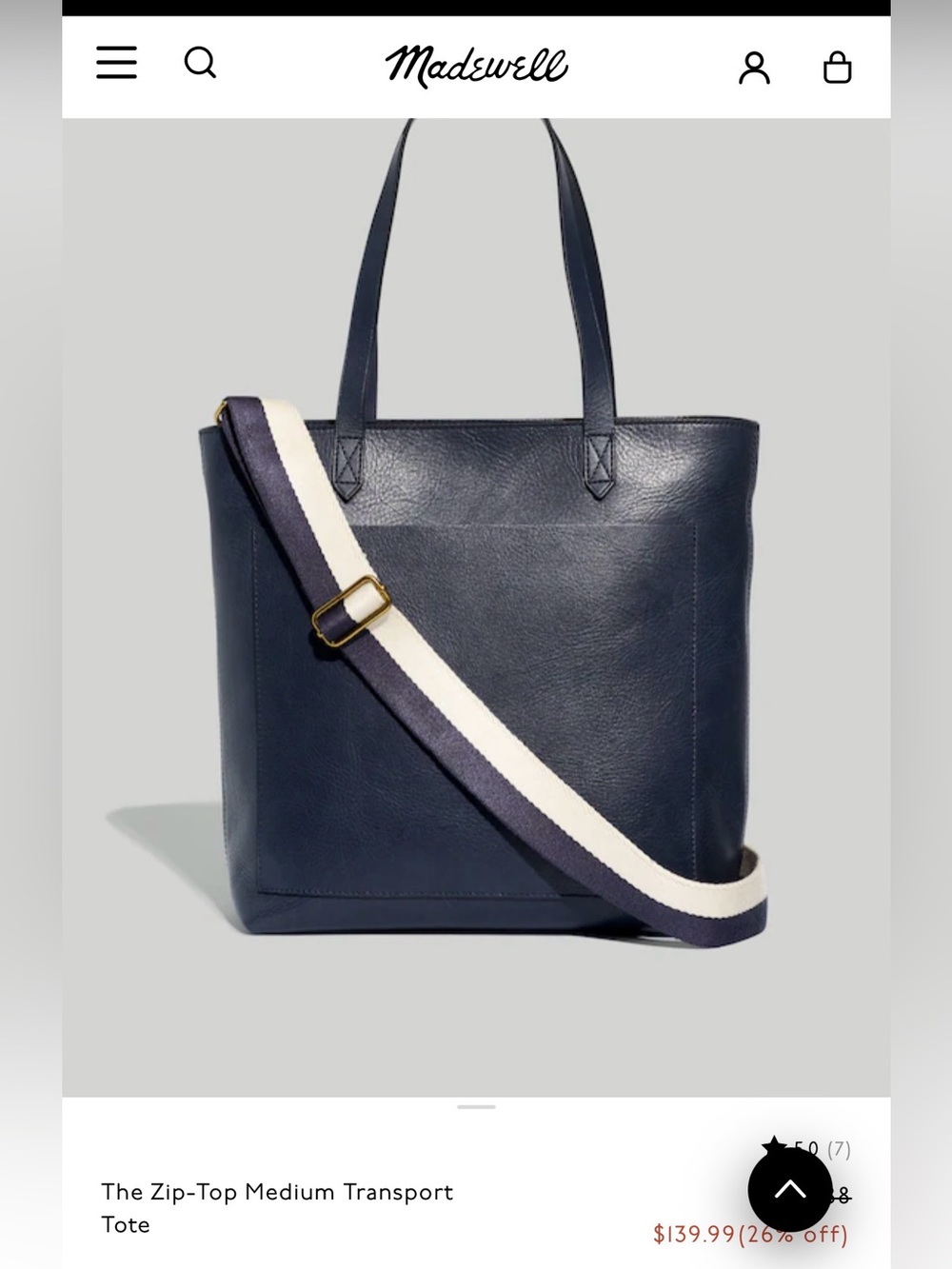 Madewell Navy Leather Tote with Navy-and-Cream Strap